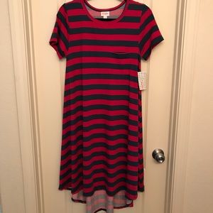 LuLaRoe Small Pink and Green Striped Carly Dress